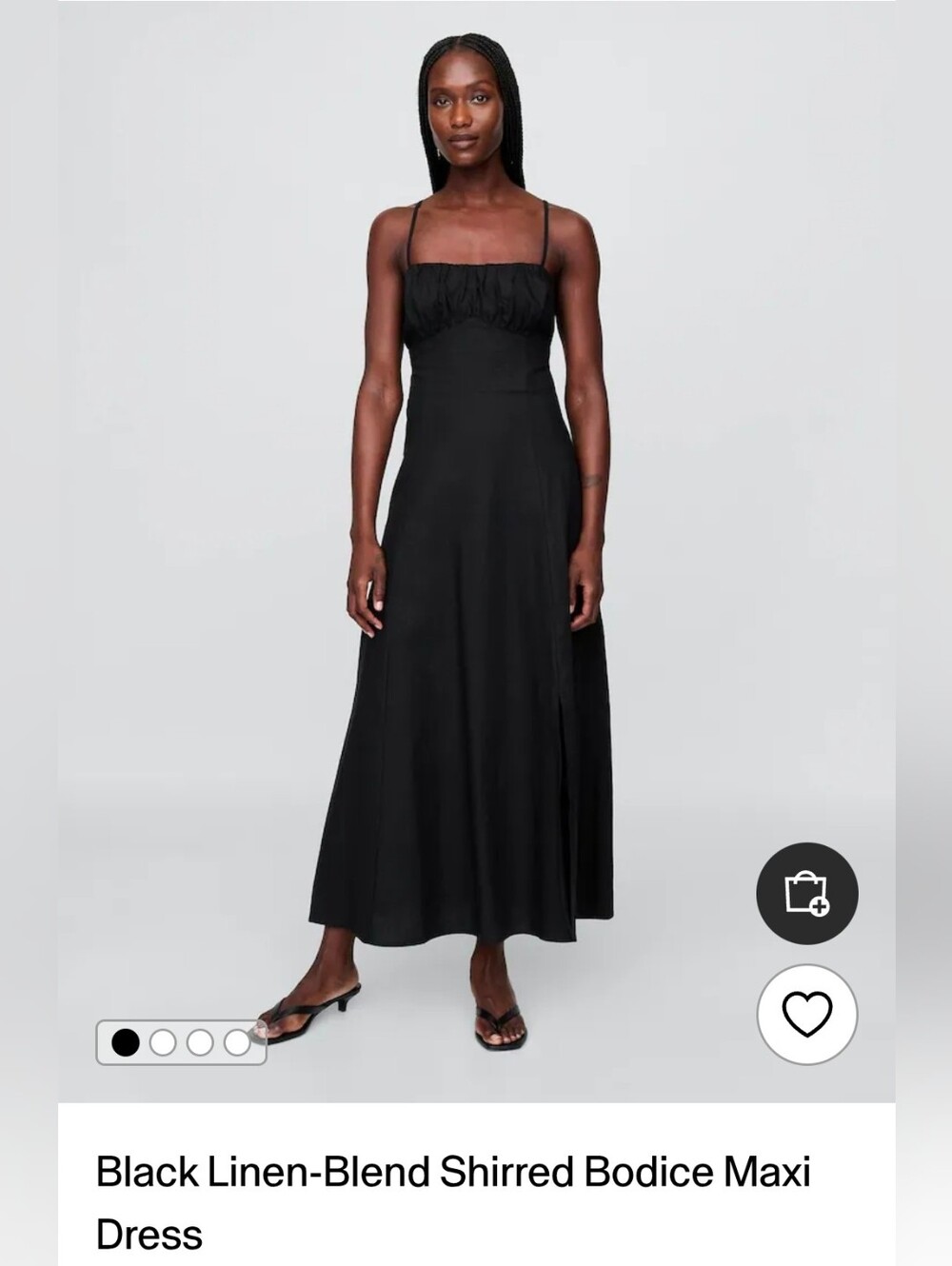 GAP Black Linen-Blend Shirred Bodice Maxi Dress - MEDIUM